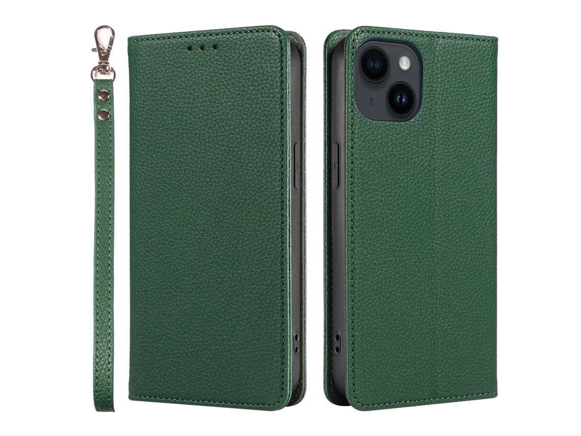 Capa De Couro Para Celular Com Estampa De Lichia E Fecho Magnético.verde - Iphone 15 Plus