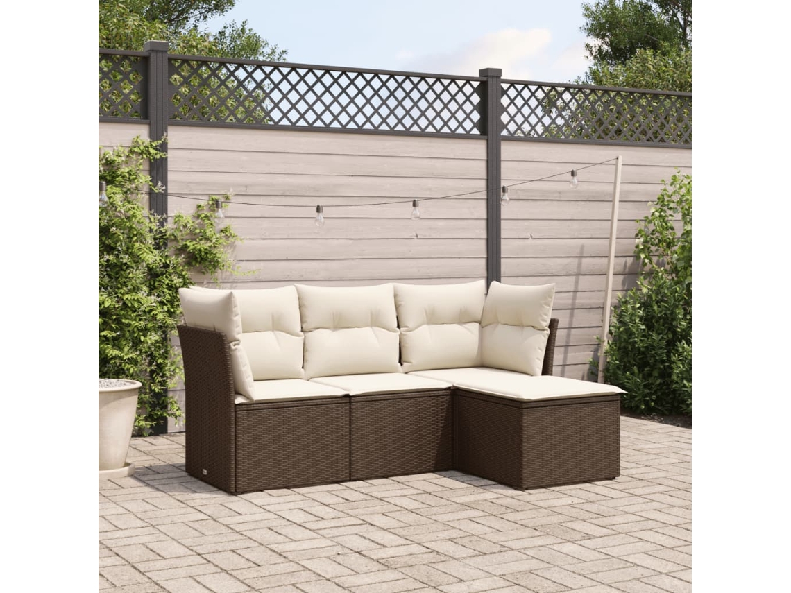 Vidaxl 4 Pcs Conjunto Sofás de Jardim C/ Almofadões Vime Pe Castanho