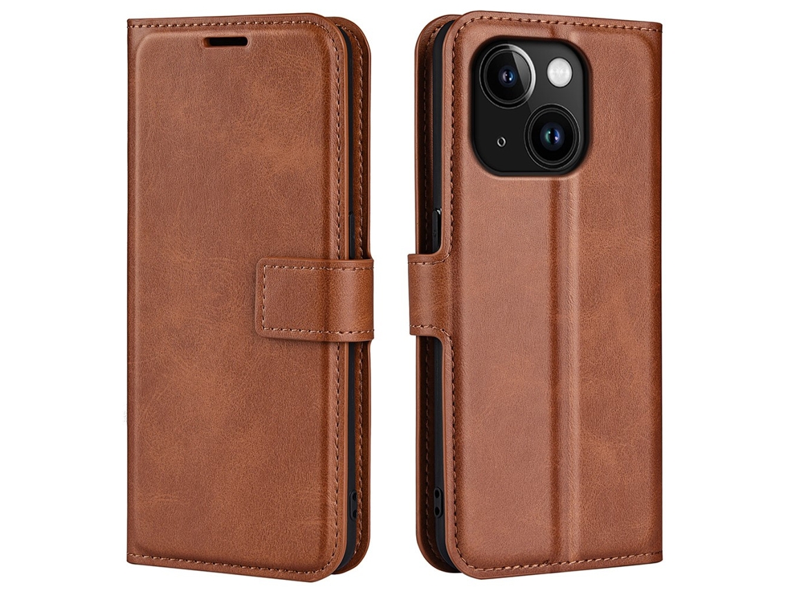 Capa Textura Gémeo Para Iphone 15 Plus Pele Sintética Magnética Castanho
