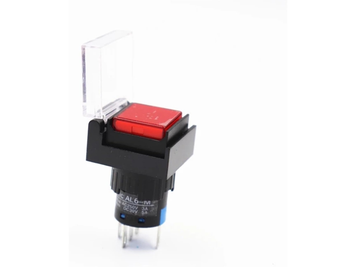 La16 Interruptor De Botão Pressão Com Luz, Vermelho, 110v, 16mm, Com Furo De Montagem 16mm, Tampa Protetora Momentânea
