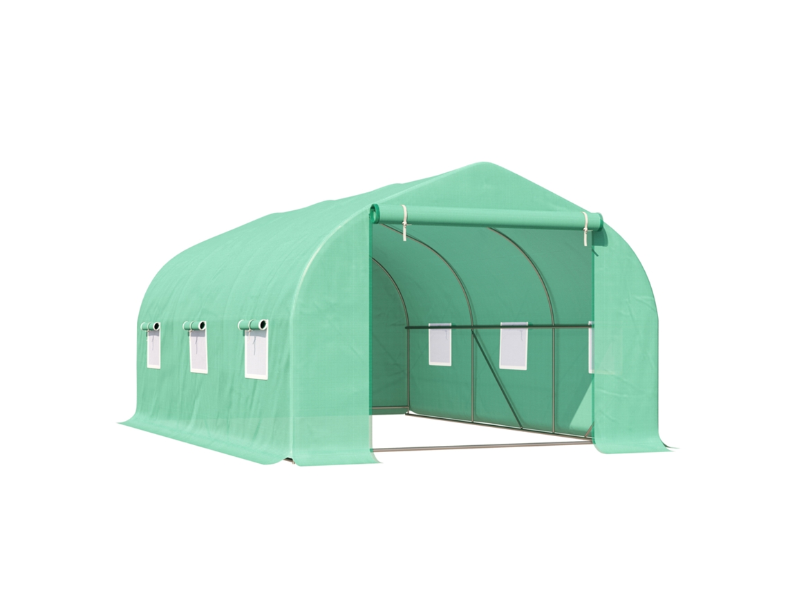 Estufa Tunnel Escuro Garden 4,5x3x2m Com Telhado Inclinado Em Pe E Tubos De Aço Verde