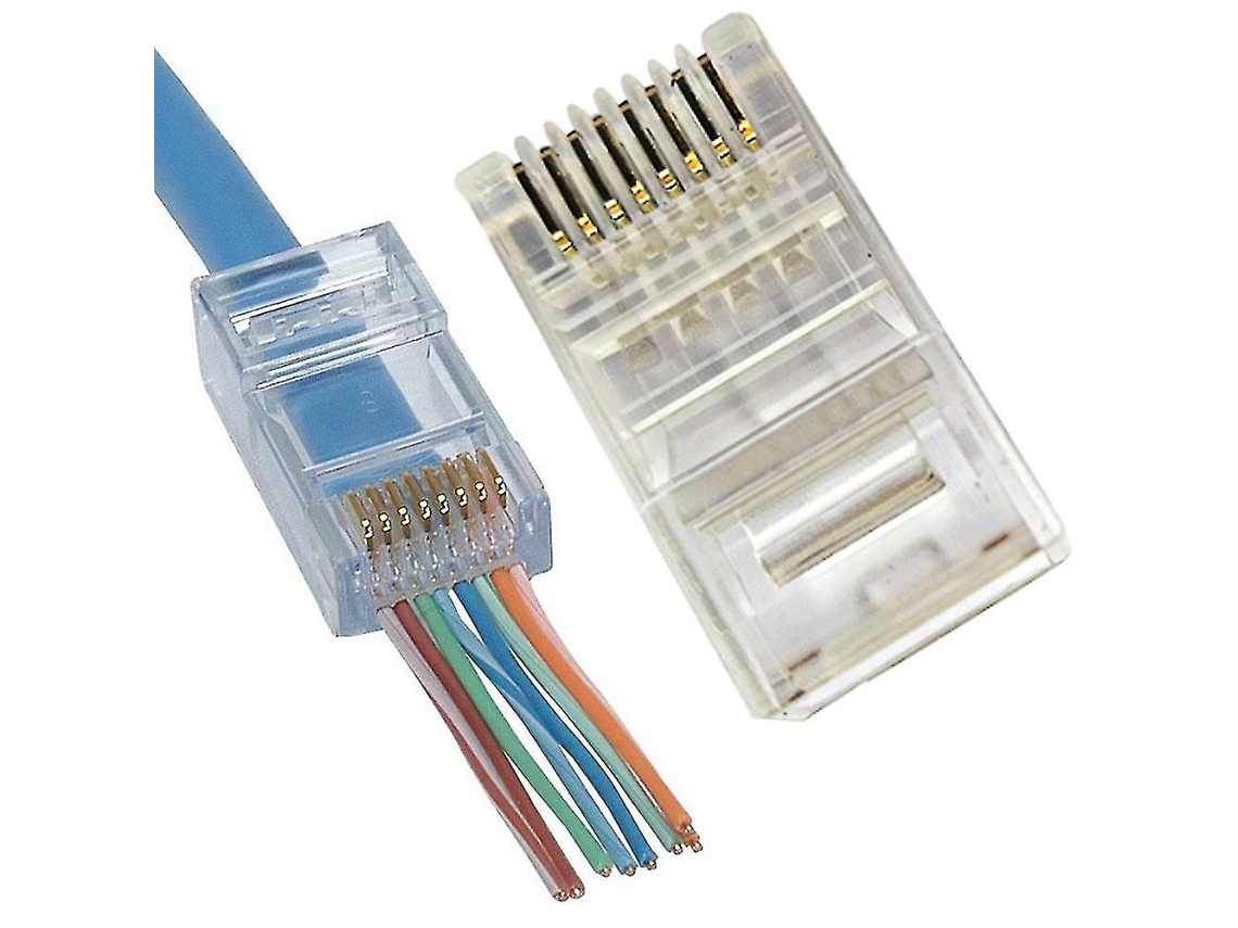 Conector De Cabo Ethernet Modular Pass Through Rj45, Conector De Rede Cat6 8p8c, 100 Peças Slowmoose