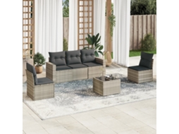 Vidaxl 6 Pcs Conj. Sofás Jardim Com Almofadões Vime Pe Cinzento-claro
