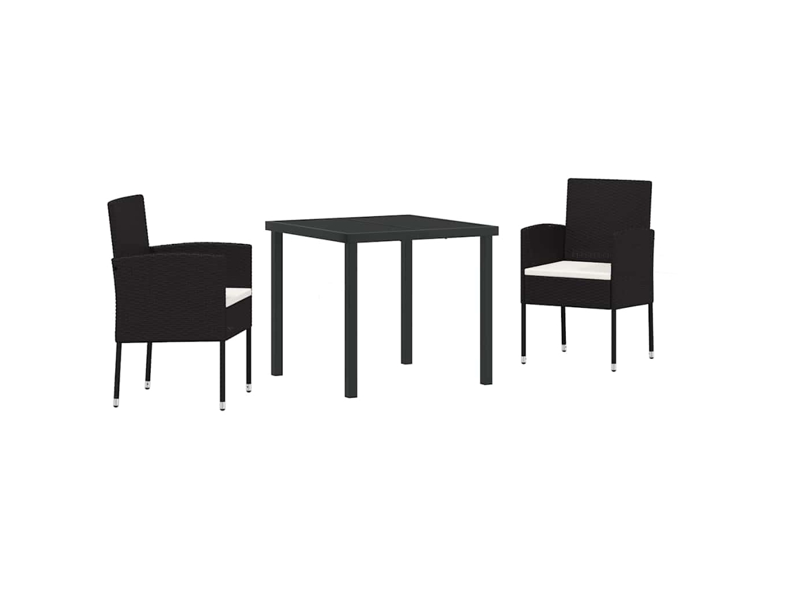 Conjunto 3 Conjunto De Jantar Para Jardim Vidaxl Preto Vime Pe (80 X 80 X 73 Cm)