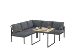 Móveis De Jardim Externos 3 Cômodos 5 Pessoas, 2 Sofás Com Almofadas Grossas, 1 Mesa De Centro, 183x183x72cm, Cinza Escuro