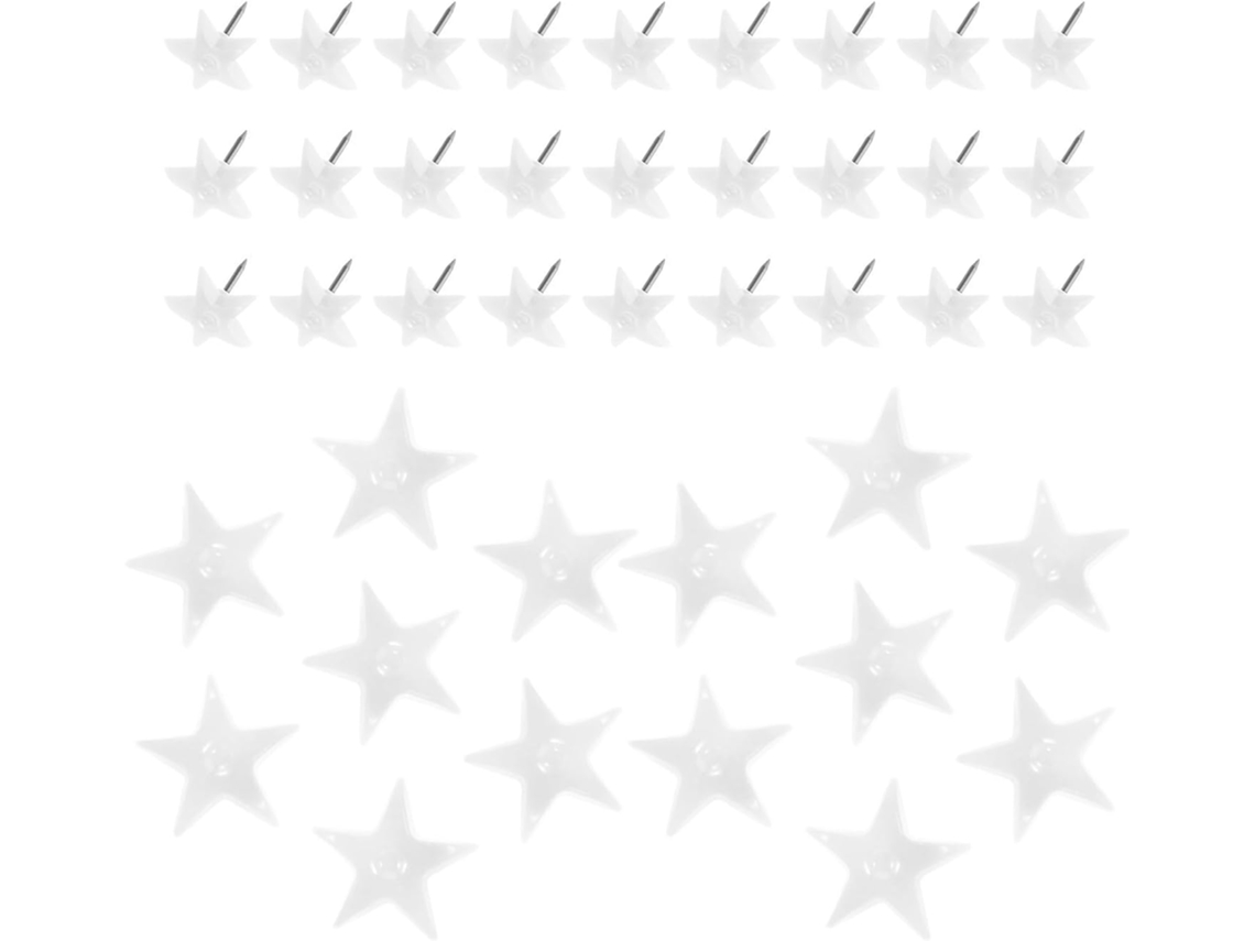 Conjunto De 50 Tachinhas Em Formato Estrela 5 Pontas Da Homoyoyo Para Quadros Cortiça E Tecido, Brancas, Feitas De