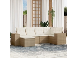 Conjunto de 6 Sofás para Jardim com Almofadas Vime Pe Bege Dkd Home Decor