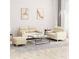 Vidaxl 3 Pcs Conjunto De Sofás Com Almofadas Tecido Cor Creme