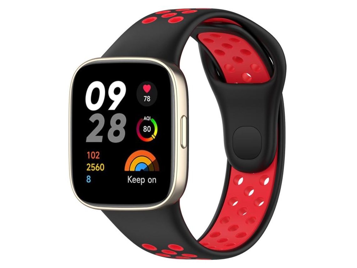 Bracelete para Redmi Watch 3 XIAOMOYU em Silicone Esportivo com Botão de Pressão Preto e Vermelho