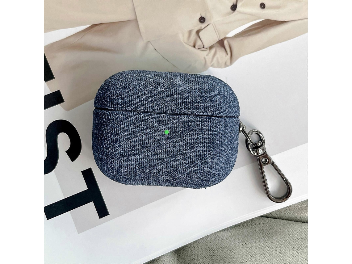 Estojo Para Fones De Ouvido Airpods Pro 2 Em Policarbonato Com Textura De Tecido Fino E Gancho.