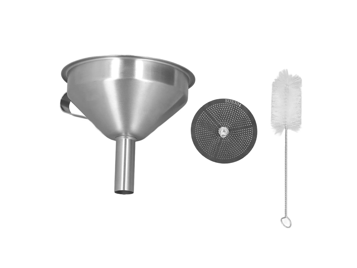 Funil Tyenaza Em Aço Inoxidável Com Escova, Filtro, Cabo Reforçado, Superfície Antiderrapante, Funil Grande Para Cozinha