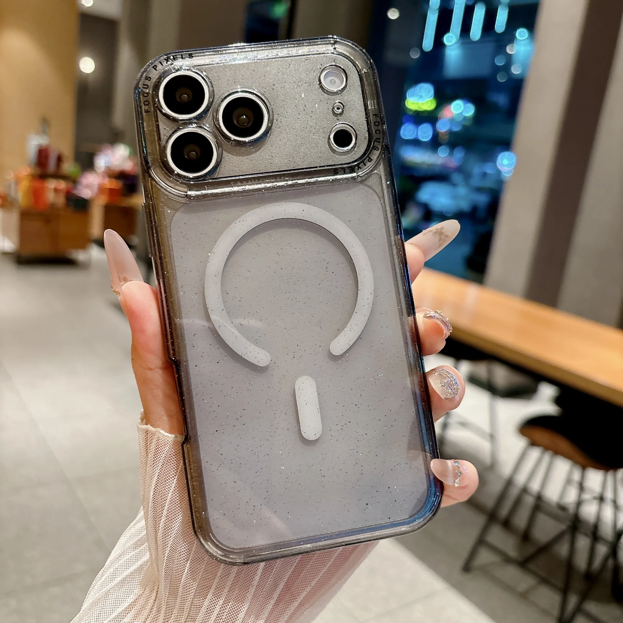 Capa Protetora Magnética Transparente Com Glitter 2 Em 1 (preta Para Iphone 14)