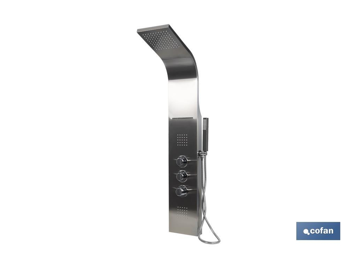 Painel de Duche COFAN com 4 Funções : Material: Aço Inoxidável 304 com Acabamento Escovado : Pega em Latão : Dimensões: 129 X 22 3 Cm