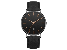 Reloj De Pulsera De Cuarzo Con Dial Redondo Moda Cinta Negra Caja Negra Espejo Negro Agujas Doradas Rosa