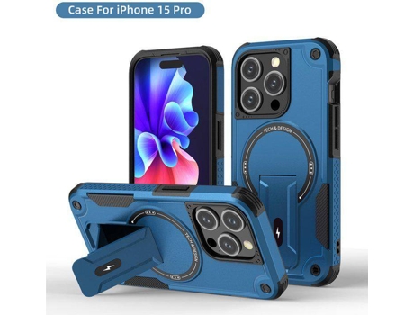 Capa Magsafe Iphone 15 Pro Com Suporte, Carregamento Sem Fio, Proteção Antichoque, Dupla Camada Pctpu E Cantos Reforçados