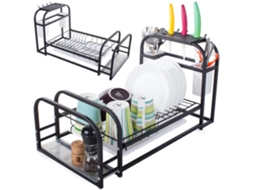 Rack De Secagem Pratos Com Bandeja Drenagem, Preto, Capacidade Para 6 Porta Talheres, Bancada Cozinha