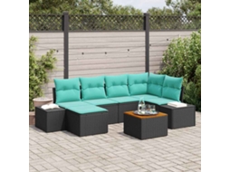 Vidaxl Conjunto De Sofá De Jardim 7 Unid. Preto Vime Pe