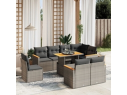 Vidaxl 9 Pcs Conjunto Sofás P/ Jardim com Almofadões Vime Pe Cinzento