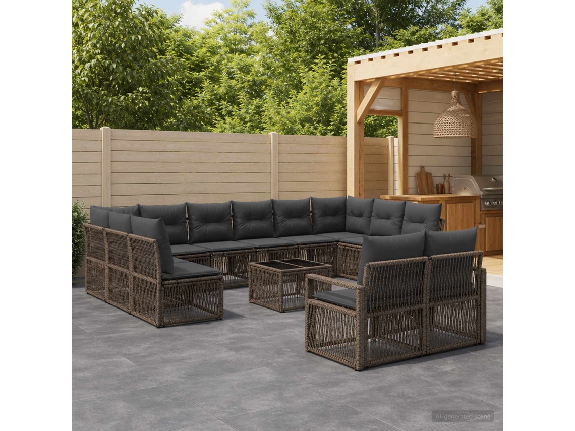 Vidaxl Conjunto De Sofá De Jardim 14 Unid. Cinzento Vime Pe