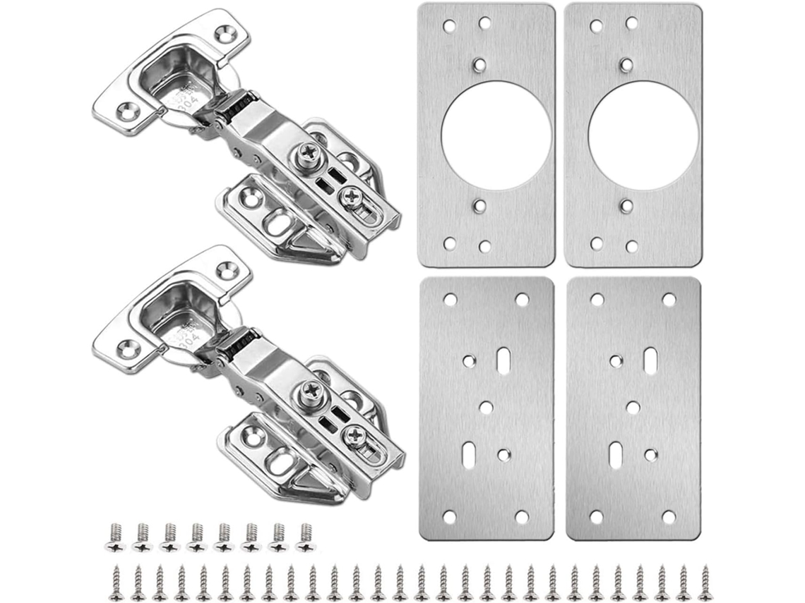 Kit Com 4 Placas De Reparo Para Dobradiças Armário E 2 Fechamento Suave Sobreposição Total Fácil Usar