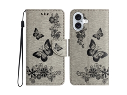 Capa Em Couro Pu Para Apple Iphone 16 Cinzento