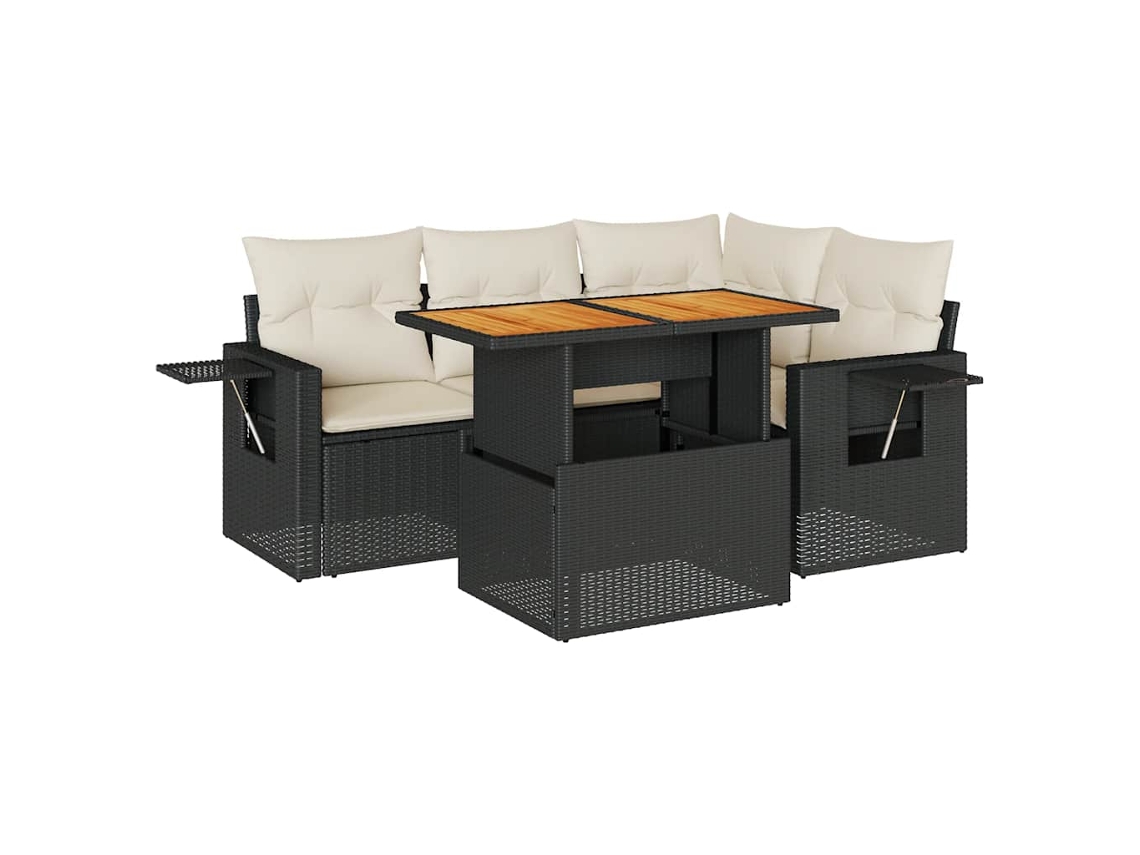 Conjunto de 5 Sofás de Jardim com Almofadões Vime Pe Preto MAISON EXCLUSIVE (5 pcs)