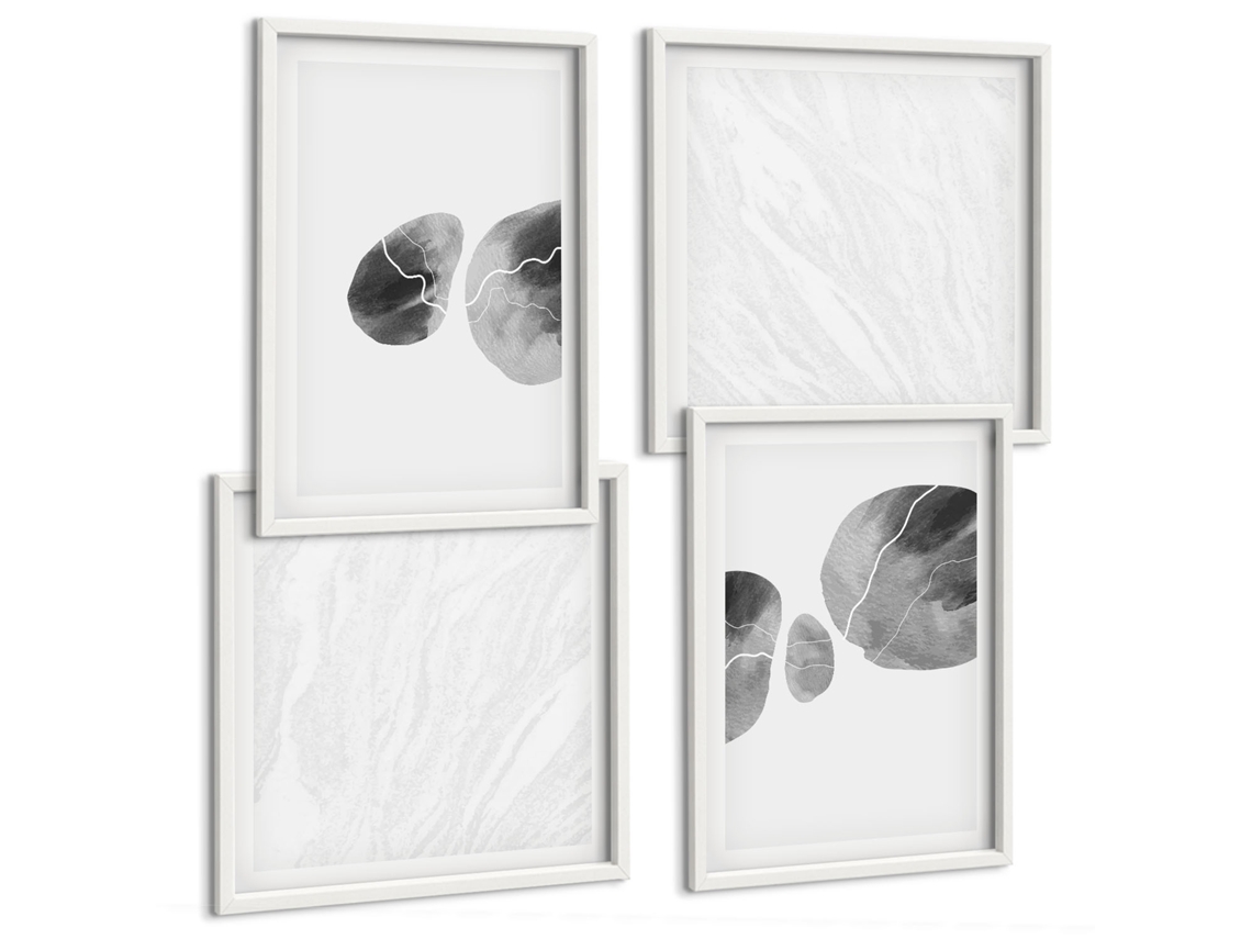 Composição De Quadros Manchas De Tinta Abstrata Pintura Espelharte (4 Peças)