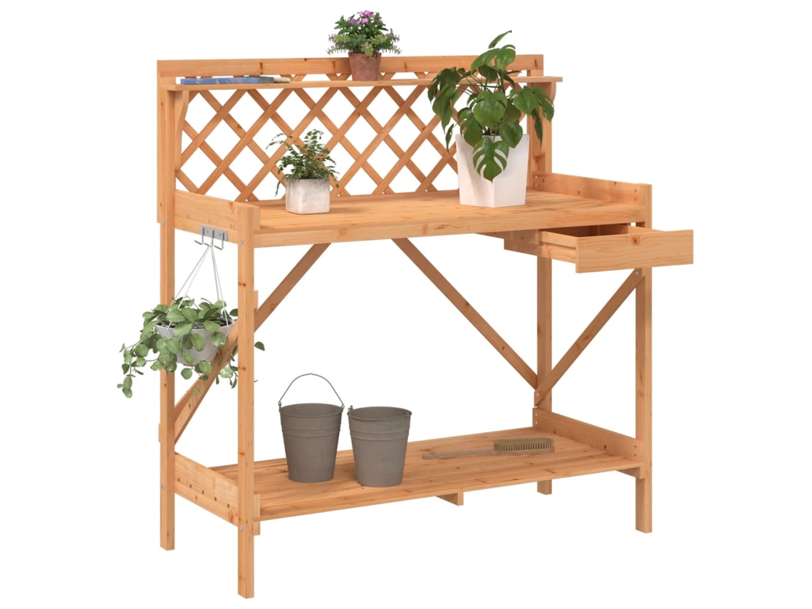 Bancada Para Vasos Com Treliã§a Madeira De Abeto Maciã§a Castanho DKD HOME DECOR