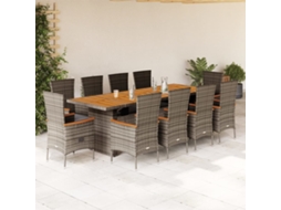 11 Pcs Conjunto Jantar P/ Jardim C/ Almofadões Vime Pe Cinza Dkd Home Decor