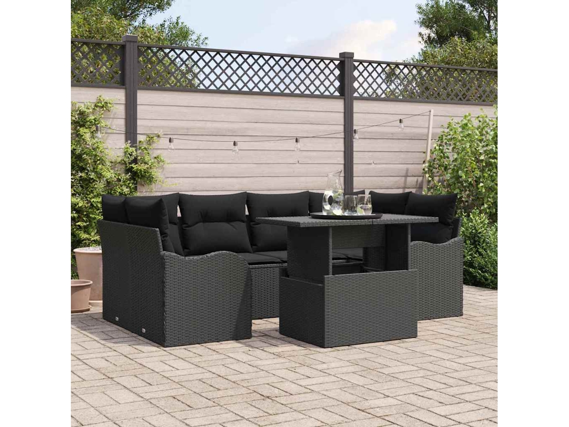Vidaxl Conjunto De Sofá De Jardim 7 Unid. Preto Vime Pe