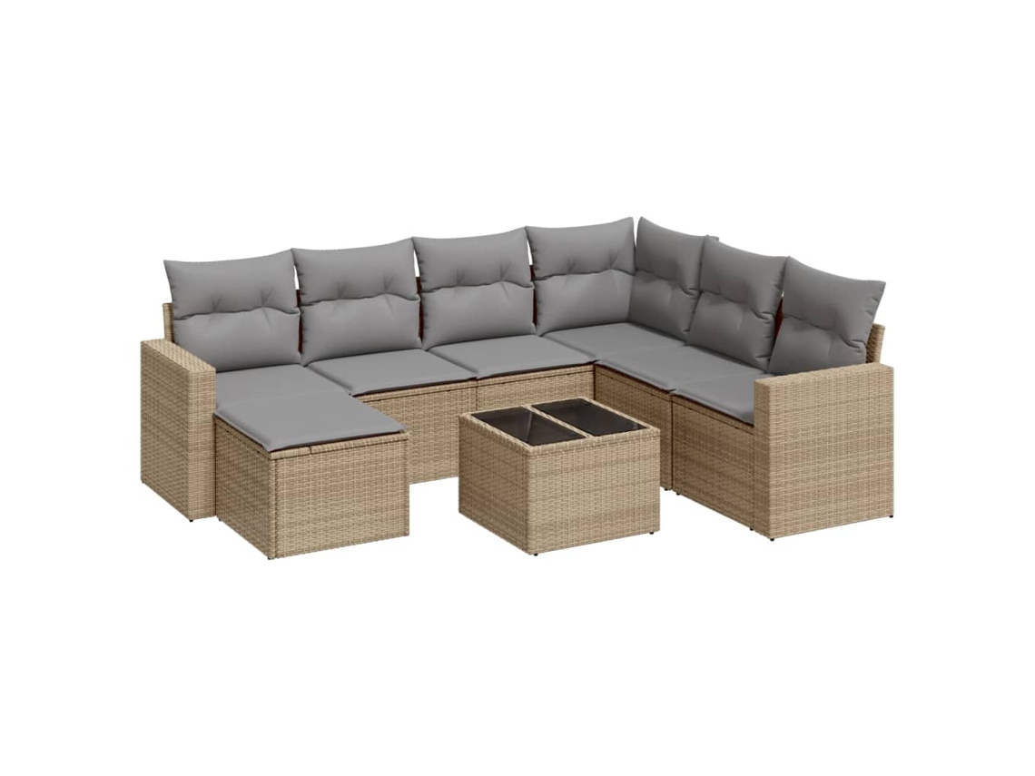 Conjunto de 8 Sofás para Jardim com Almofadões Vime Pe Bege MAISON EXCLUSIVE (8 pcs)