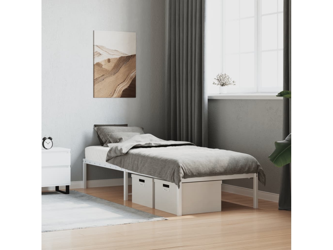 Vidaxl Estrutura de Cama 75x190 Cm Metal Branco