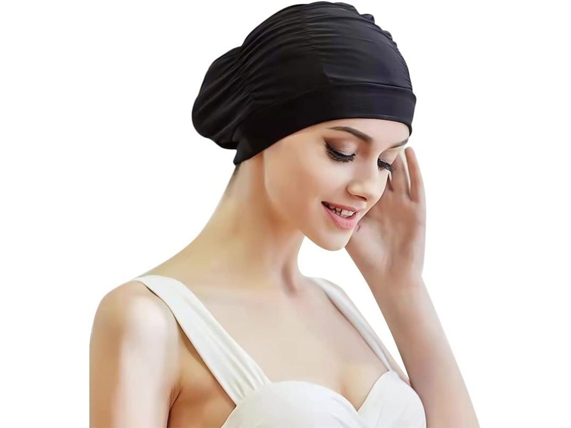 Gorro De Natação Feminino Com Plegados Gorro De Banho Para Cabelo Longo Protetor De Ouvidos Linjou