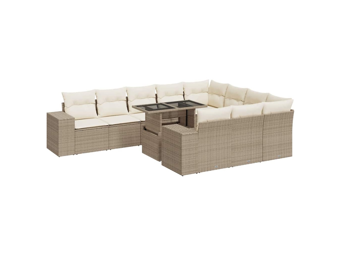 Maison Exclusive - 11 Pcs Conjunto Sofás De Jardim C/ Almofadões Vime Pe Bege