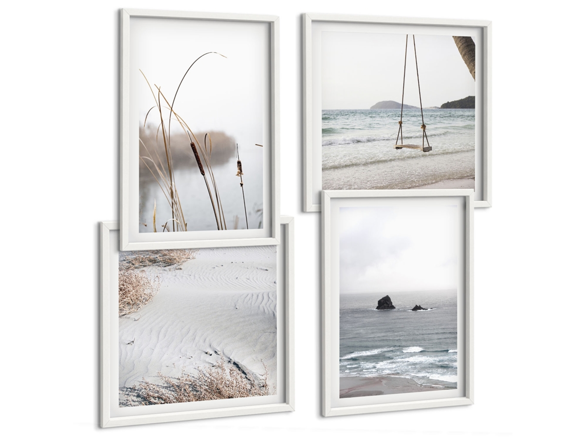 Composição De Quadros Motivos Minimalistas De Praia Espelharte (4 Peças)