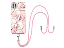 Capa De Tpu À Prova De Choque Com Cordão Para Samsung Galaxy A22 5g, Versão Americana, Galvanoplastia, Estampa Floral De Mármore