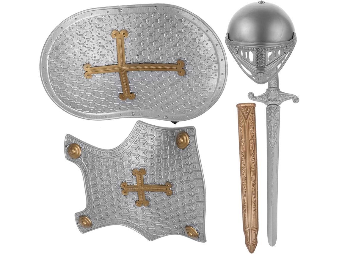 Fantasia De Cavaleiro Para Meninos E Meninas Com Capacete, Escudo E Armadura Medieval De Plástico Resistente E Leve.