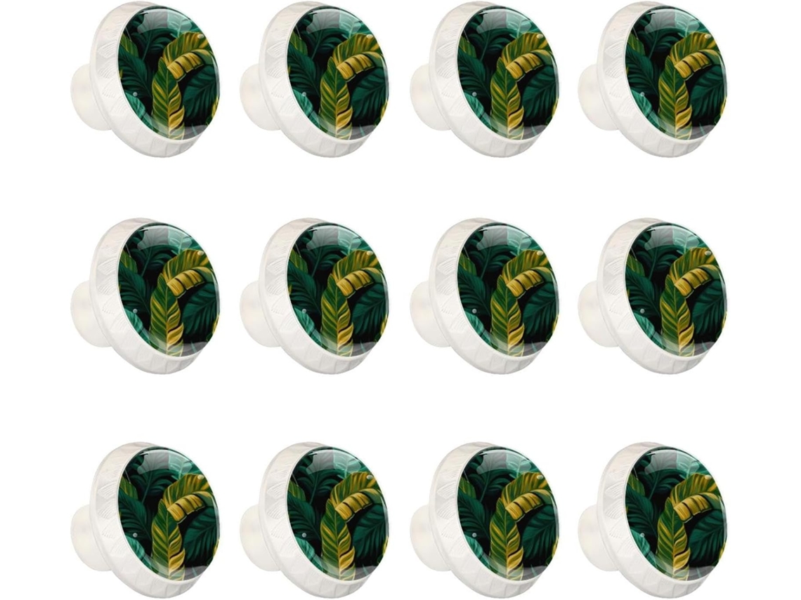 Puxadores E Botões Redondos Para Gavetas Armários, Conjunto De 12 Peças, Estampa De Bananeira E Palmeira Verde Tropical