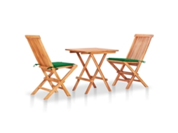 Vidaxl Conjunto Bistrô C/ Almofadões Verdes 3 Pcs Teca Maciça