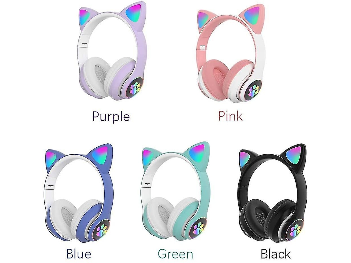 Auscultadores Bluetooth Gaming Fashion Cat Ear Led Light Up Blue