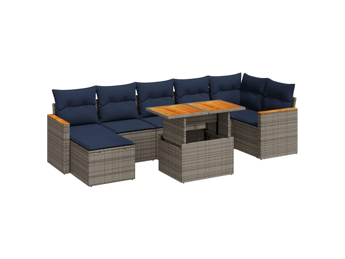 Conjunto de 8 Sofás de Jardim com Almofadões Vime Pe Cinzento MAISON EXCLUSIVE (8 pcs)