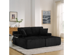 Sofá cama 2 Lugares Veludo Cotelê Porta copos Bolsos Preto VOLTEDGE