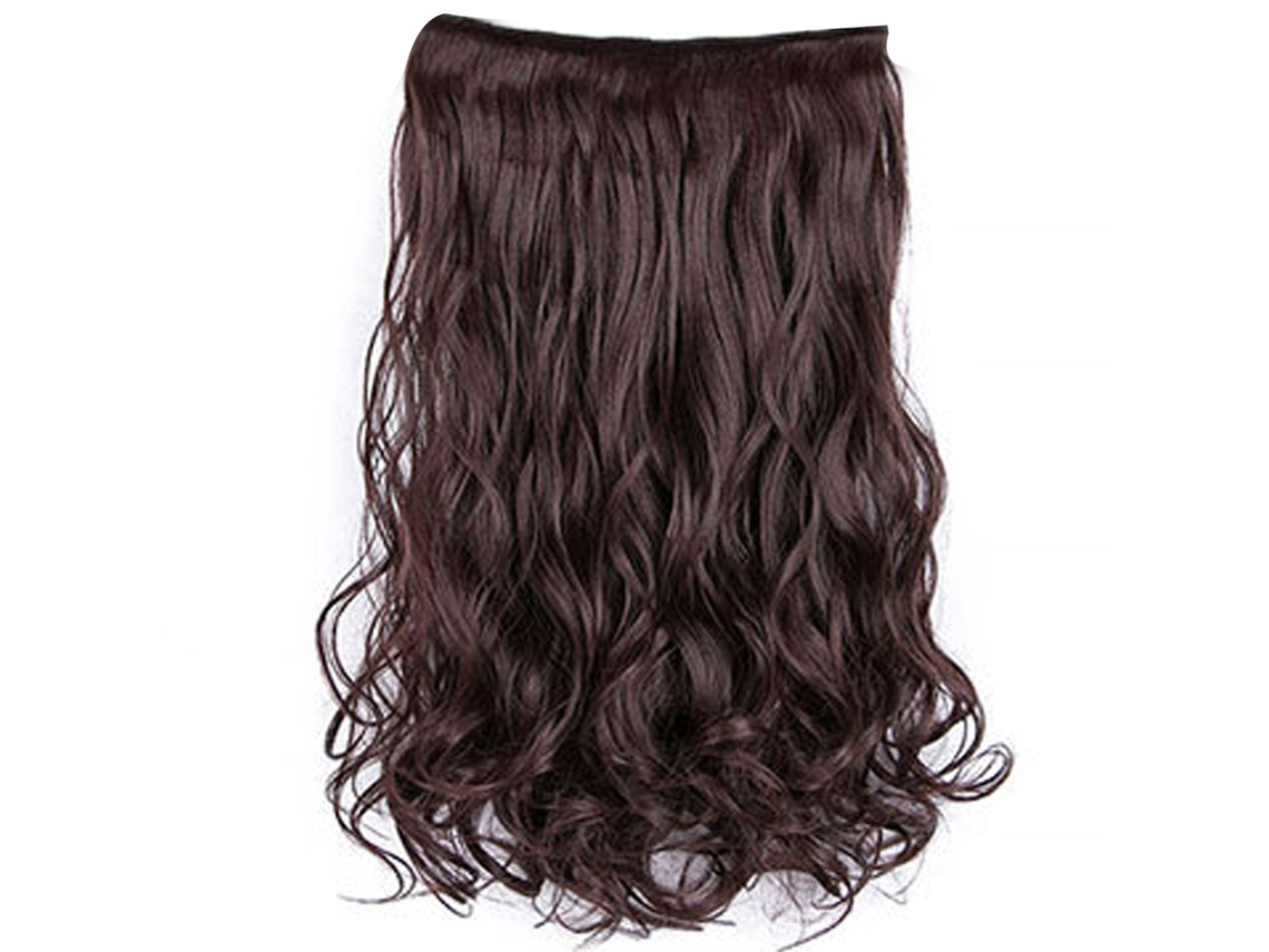 Extensão De Cabelo Ondulado Cacheado Mate Sintético 23.6 Polegadas Com 6 Clipes Para Mulheres Castanho Escuro