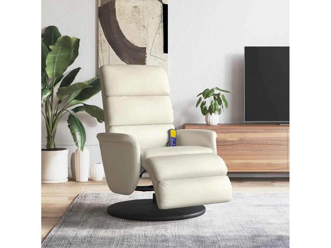 Vidaxl Cadeira Massagens Reclinável C/apoio Pés Couro Artificial Creme