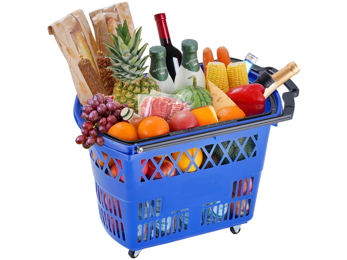 Conjunto De 6 Cestos De Compras Com Rodas 39l Plástico Resistente Tekmaquinas