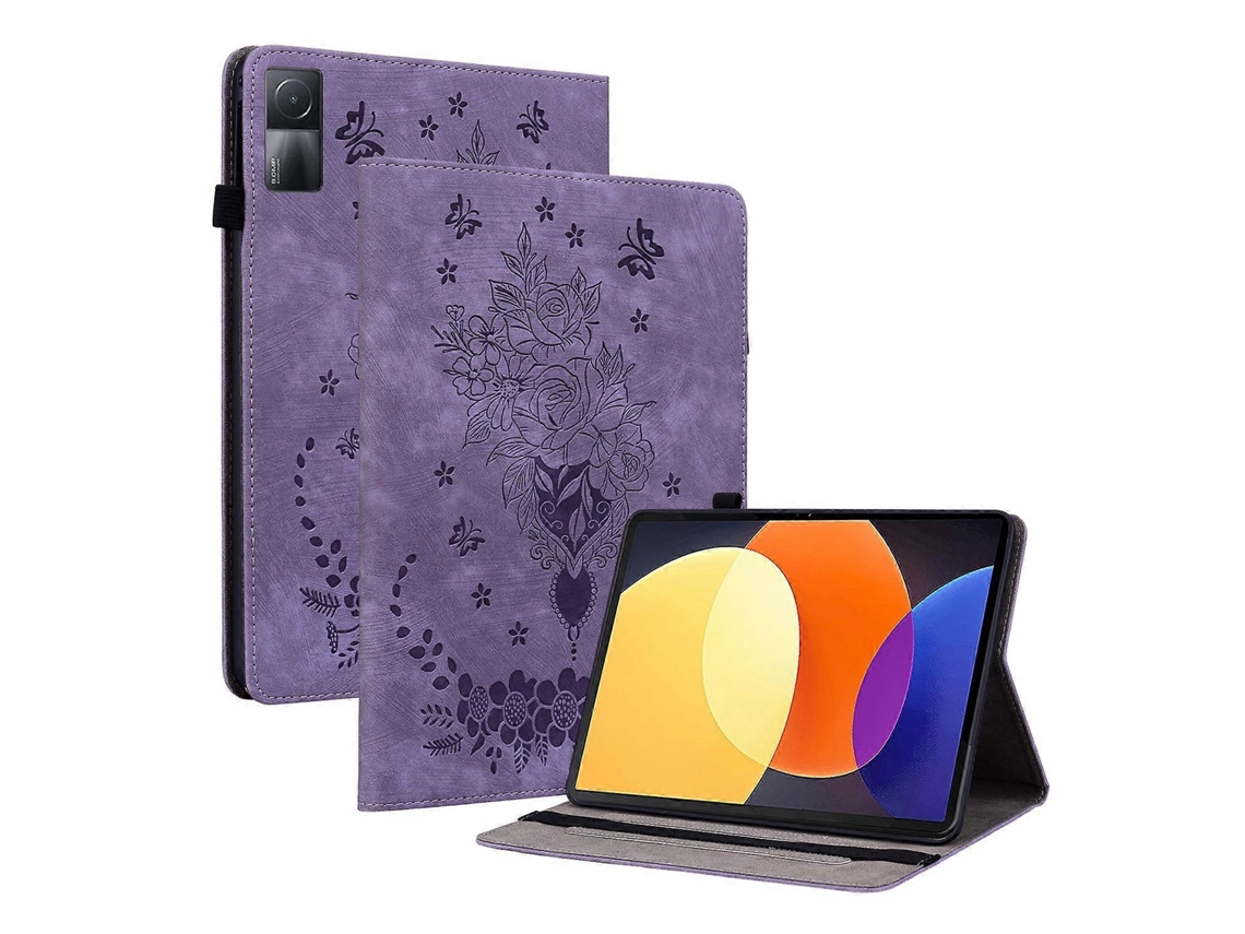 Capa de couro para tablet Webake com estampa de borboleta rosa