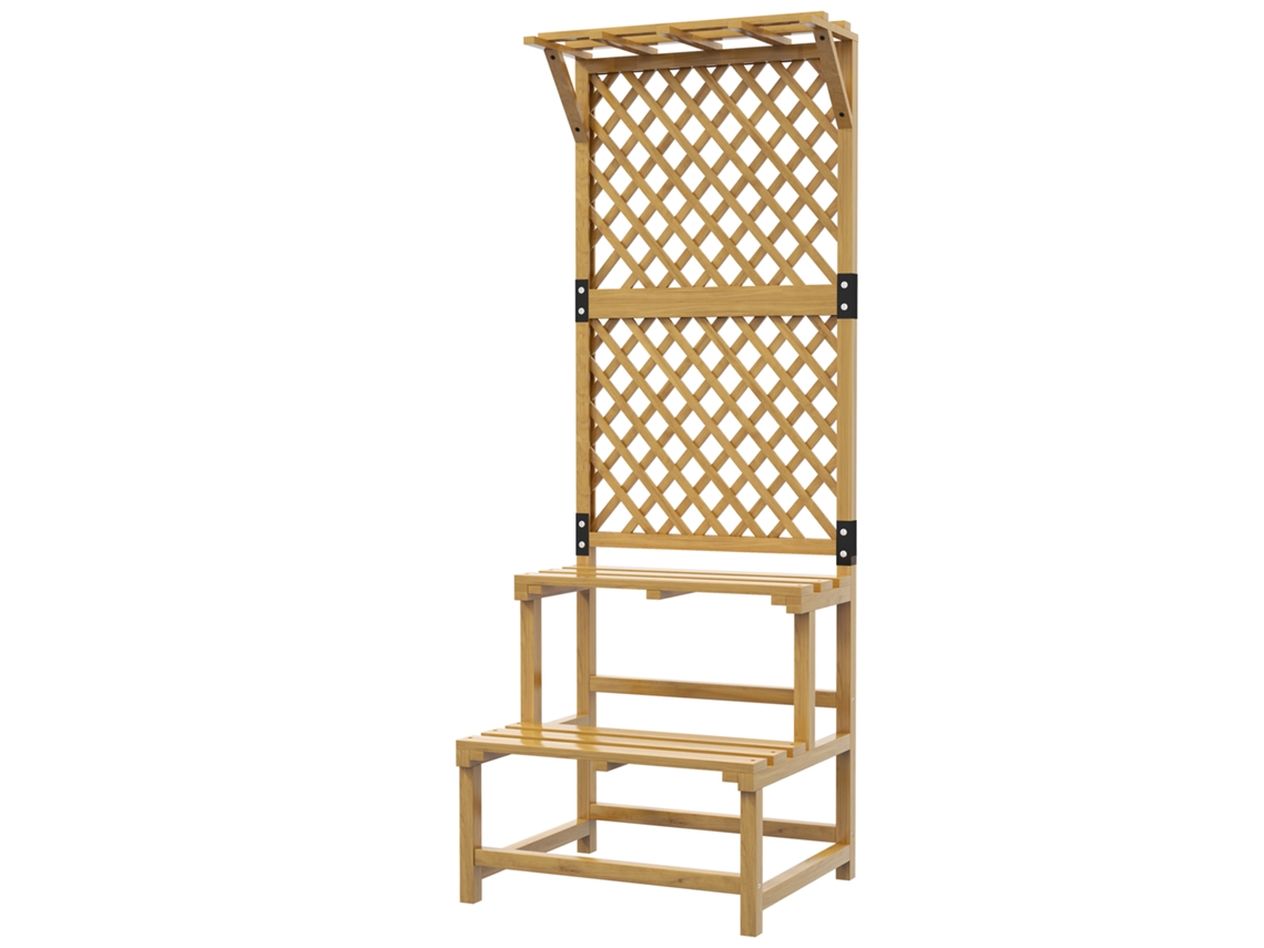 Suporte Para Plantas De Madeira Com Treliça Para Vasos De 2 Níveis Para Jardim Pátio 60x50x166 Cm