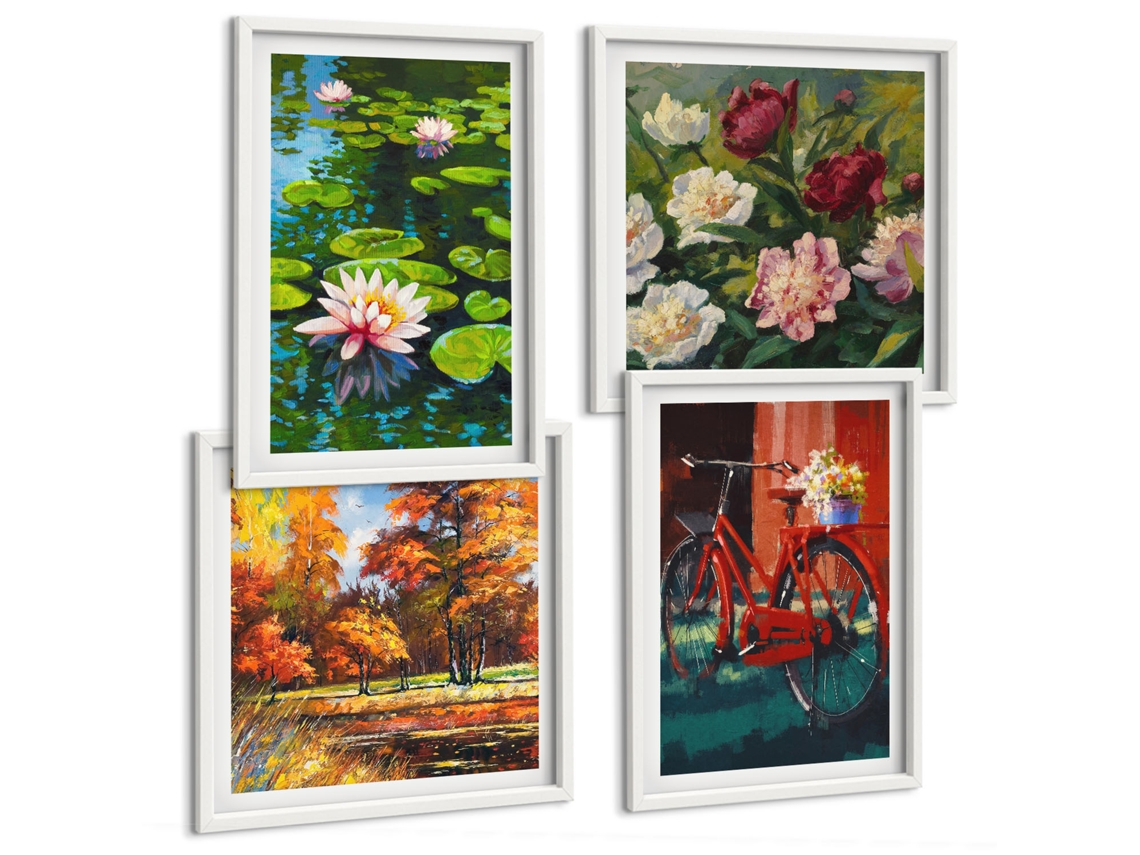 Pinturas Murais Modernas Padrões E Geometria De Plantas Estilosas Moldura Branca Fotos Para O Escritório Espelharte (conjunto De 4 Imagens)