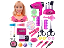Primerox conjunto de Maquiagem Fingida para Crianças com Boneca de Estilo Cabelo e Secador
