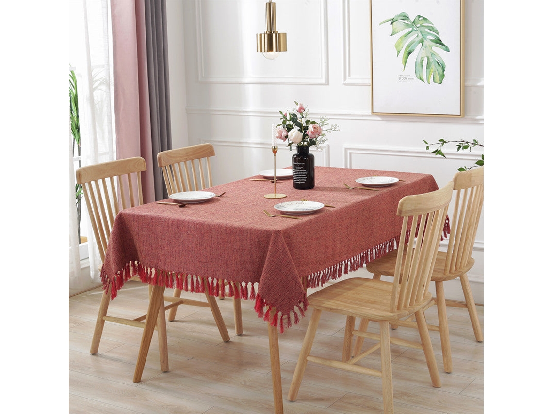 Toalha De Mesa Retangular Com Borlas De Cor Sólida, Toalha De Mesa De Café, Toalha De Mesa De Algodão E Linho, Corredor De Mesa Vermelho